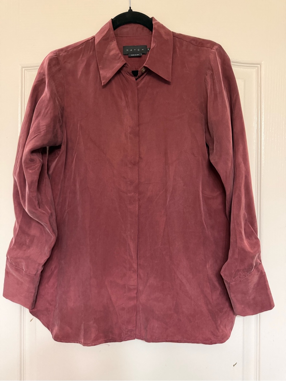 HATCH Women's Wine Burgundy Cupro Button-Front Shirt sz 0